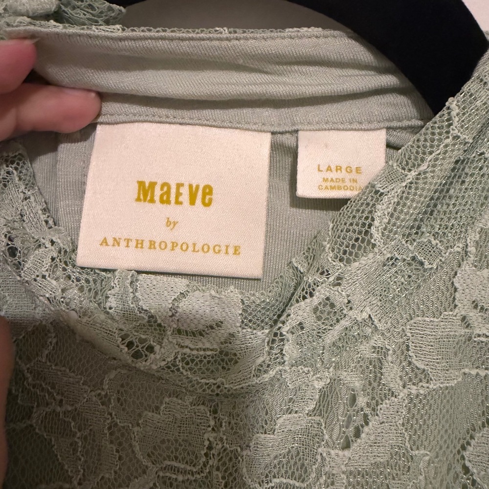 Maeve Anthropologie Sage Green Floral‎ Lace Mock Neck Flutter Sleeve Dress Large - Picture 4 of 4